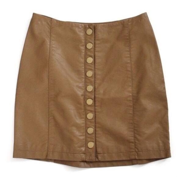 Free People Dresses & Skirts - FREE PEOPLE Oh Snap Cognac Vegan Leather Skirt (2)